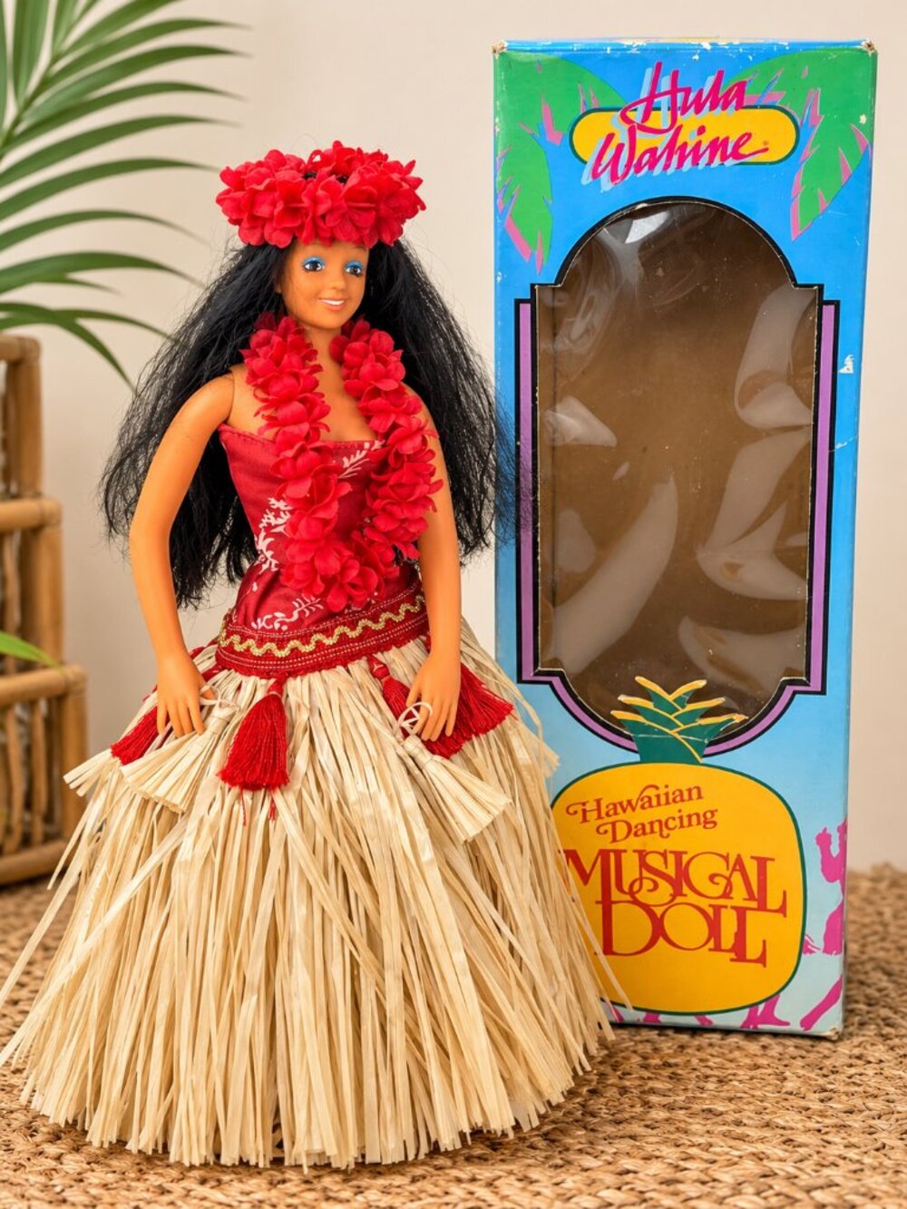 Vintage Hula Wahine Hawaiian Dancing Musical Doll Working 1980s w/ Box